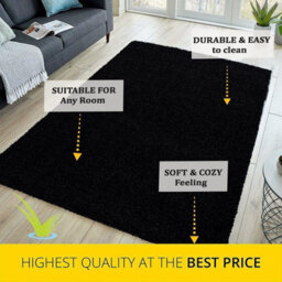 STALWART Modern Shaggy Rug - 5Cm Plush Thick Pile, Non-Slip, Soft Touch Carpet - Washable Area Rugs (Black, 160X230 Cm) - thumbnail 3