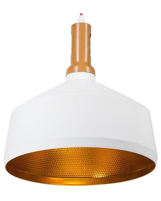Wyld And Coco White Gold Wood Aluminium Pendant Lamp Geometric Shade, Matte White Oval, Warm White Inner Finish - image 1