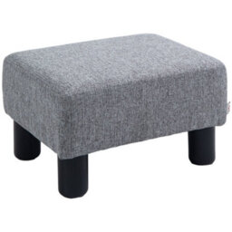 Homcom Chic Linen Fabric Footstool Ottoman Cube With 4 Plastic Legs Grey - thumbnail 2