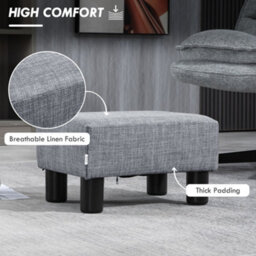 Homcom Chic Linen Fabric Footstool Ottoman Cube With 4 Plastic Legs Grey - thumbnail 4