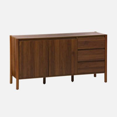 Sweeek - Wood Decor Sideboard 2 Doors 3 Drawers 150Cm Harmony Walnut 150X42X78 Cm - image 1