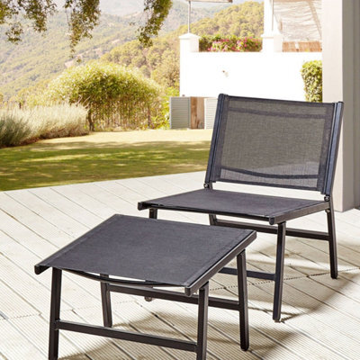 Beliani Garden Chair With Integrated Footrest, Black Textilene, Foldable 54 X 60 X 70 Cm - image 1