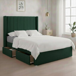 Luxury Green Plush Milan King Size Bed Frame With Mattress 54 Inches Wingback Headboard 2 Footend Storage Drawers - thumbnail 1
