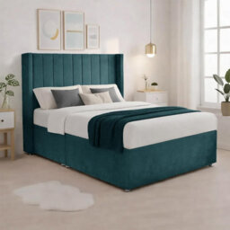 Luxury Green Plush Milan King Size Bed Frame With Mattress 54 Inches Wingback Headboard 2 Footend Storage Drawers - thumbnail 3