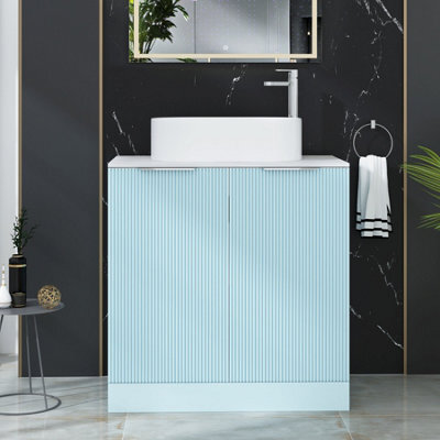 Royal Bathrooms Evora 800mm Powder Blue Fluted Floor Standing Countertop Vanity Unit 2 Door With Peak Basin - image 1