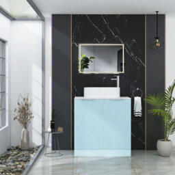 Royal Bathrooms Evora 800mm Powder Blue Fluted Floor Standing Countertop Vanity Unit 2 Door With Peak Basin - thumbnail 2