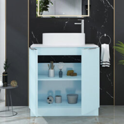 Royal Bathrooms Evora 800mm Powder Blue Fluted Floor Standing Countertop Vanity Unit 2 Door With Peak Basin - thumbnail 3