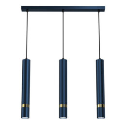 Milagro Joker Contemporary Pendant Lamp 3Xgu10 Hand Made Cylindrical Style Lights Finished In Navy Blue With Striking Gold Detail - thumbnail 6