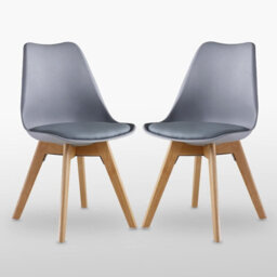 Life Interiors Set Of 2 Grey Scandinavian Dining Chairs With Leather Cushions Solid Wood Legs - thumbnail 1