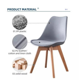 Life Interiors Set Of 2 Grey Scandinavian Dining Chairs With Leather Cushions Solid Wood Legs - thumbnail 6