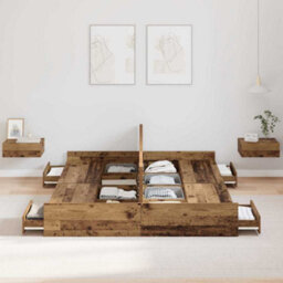 Berkfield Storage Bed Frame Old Wood 140 X 200 Cm Engineered Wood - thumbnail 4