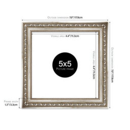 5X5 Silver Ornate Picture Frame (12.7 X 12.7Cm) Poster, Photo, Artwork, Gallery Wall Or Print - thumbnail 2