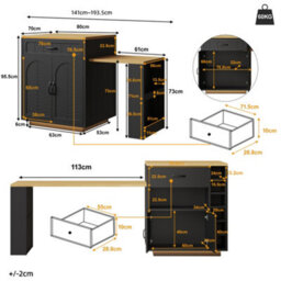 Matteo Black Extendable Kitchen Island With Dining Table, Storage & Led Light - Mdf - thumbnail 9