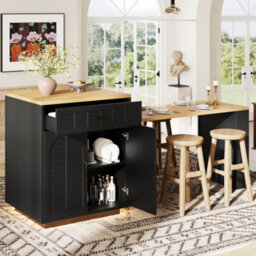 Matteo Black Extendable Kitchen Island With Dining Table, Storage & Led Light - Mdf - thumbnail 3