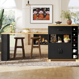 Matteo Black Extendable Kitchen Island With Dining Table, Storage & Led Light - Mdf - thumbnail 4