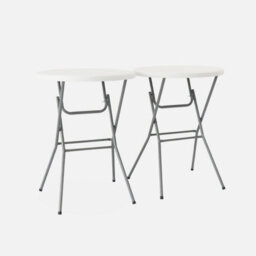 Sweeek - Pair Of Foldable High Tables White 81X81X110 Cm - Gala Tables X2 - thumbnail 1