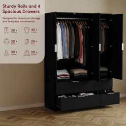 Lassic Vida Designs Trega 3 Door 4 Drawer Wardrobe, Black - thumbnail 5
