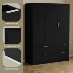 Lassic Vida Designs Trega 3 Door 4 Drawer Wardrobe, Black - thumbnail 6