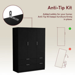 Lassic Vida Designs Trega 3 Door 4 Drawer Wardrobe, Black - thumbnail 7