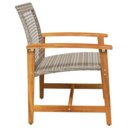 Garden Chairs 2 Pcs Grey Poly Rattan And Acacia Wood - thumbnail 5