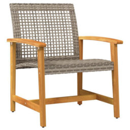 Garden Chairs 2 Pcs Grey Poly Rattan And Acacia Wood - thumbnail 3