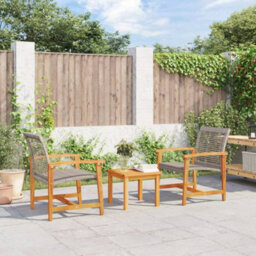 Garden Chairs 2 Pcs Grey Poly Rattan And Acacia Wood - thumbnail 1