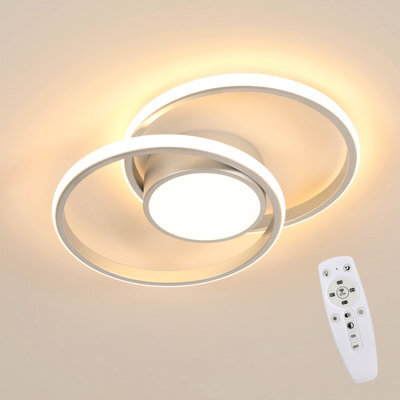 Pheashine Silver Aluminium Led Flush Mount Ceiling Light 40W Stepless Dimmable 3000-6500K Remote For Living Room, Bedroom, Kitchen - image 1