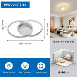 Pheashine Silver Aluminium Led Flush Mount Ceiling Light 40W Stepless Dimmable 3000-6500K Remote For Living Room, Bedroom, Kitchen - thumbnail 3