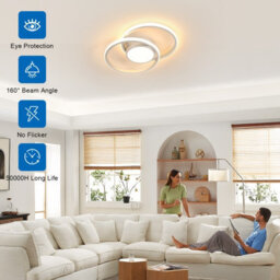 Pheashine Silver Aluminium Led Flush Mount Ceiling Light 40W Stepless Dimmable 3000-6500K Remote For Living Room, Bedroom, Kitchen - thumbnail 5