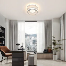 Pheashine Silver Aluminium Led Flush Mount Ceiling Light 40W Stepless Dimmable 3000-6500K Remote For Living Room, Bedroom, Kitchen - thumbnail 7