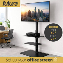 Futura Tv Floor Stand 30 To 75 Inch Height Adjustable Swivel Mount With Two Shelves Supports 40Kg - thumbnail 9
