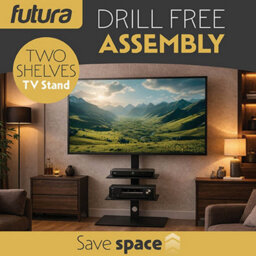 Futura Tv Floor Stand 30 To 75 Inch Height Adjustable Swivel Mount With Two Shelves Supports 40Kg - thumbnail 5