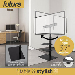 Futura Tv Floor Stand 30 To 75 Inch Height Adjustable Swivel Mount With Two Shelves Supports 40Kg - thumbnail 8