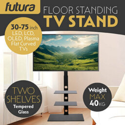 Futura Tv Floor Stand 30 To 75 Inch Height Adjustable Swivel Mount With Two Shelves Supports 40Kg - thumbnail 3