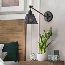 Luminosa Lighting Elstead Hinkley Arti Dome Wall Lamp Contemporary Black, Black Rattan Shade 1X E27 - thumbnail 2