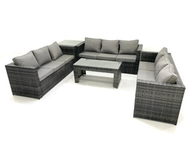 Fimous Outdoor Garden Furniture Set 9 Seater Rattan Sofa Set With Coffee Table Side Table Dark Grey Mixed - image 1