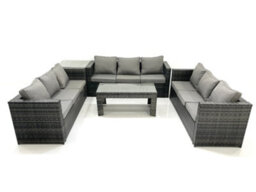 Fimous Outdoor Garden Furniture Set 9 Seater Rattan Sofa Set With Coffee Table Side Table Dark Grey Mixed - thumbnail 2