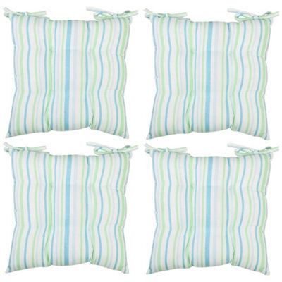 Dibor Set Of 4 Blue Striped Cotton Indoor Outdoor Garden Furniture Dining Chair Seat Pad Cushions (L)40Cm X (W)40Cm - image 1