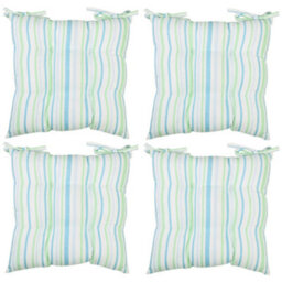 Dibor Set Of 4 Blue Striped Cotton Indoor Outdoor Garden Furniture Dining Chair Seat Pad Cushions (L)40Cm X (W)40Cm - thumbnail 1