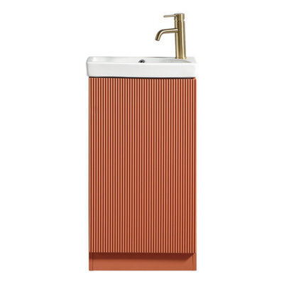 FNX Bathrooms Fluted Mini Cloakroom Vanity Unit With Basin Floor Standing Soft Close Door Integrated Storage - Bruciata Orange - image 1