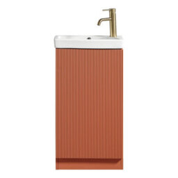FNX Bathrooms Fluted Mini Cloakroom Vanity Unit With Basin Floor Standing Soft Close Door Integrated Storage - Bruciata Orange - thumbnail 1