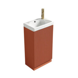 FNX Bathrooms Fluted Mini Cloakroom Vanity Unit With Basin Floor Standing Soft Close Door Integrated Storage - Bruciata Orange - thumbnail 4