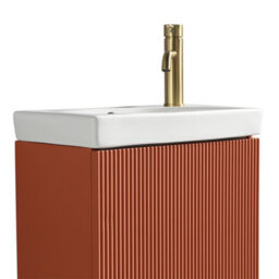 FNX Bathrooms Fluted Mini Cloakroom Vanity Unit With Basin Floor Standing Soft Close Door Integrated Storage - Bruciata Orange - thumbnail 5