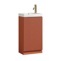 FNX Bathrooms Fluted Mini Cloakroom Vanity Unit With Basin Floor Standing Soft Close Door Integrated Storage - Bruciata Orange - thumbnail 2