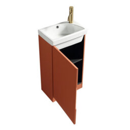 FNX Bathrooms Fluted Mini Cloakroom Vanity Unit With Basin Floor Standing Soft Close Door Integrated Storage - Bruciata Orange - thumbnail 3