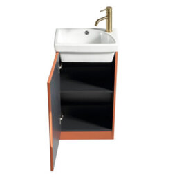 FNX Bathrooms Fluted Mini Cloakroom Vanity Unit With Basin Floor Standing Soft Close Door Integrated Storage - Bruciata Orange - thumbnail 6