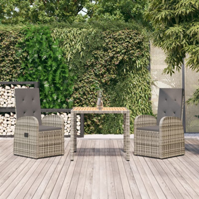 Berkfield 3 Piece Garden Dining Set Grey Poly Rattan&solid Wood Acacia - image 1
