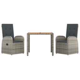 Berkfield 3 Piece Garden Dining Set Grey Poly Rattan&solid Wood Acacia - thumbnail 3
