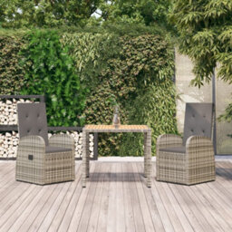 Berkfield 3 Piece Garden Dining Set Grey Poly Rattan&solid Wood Acacia - thumbnail 1