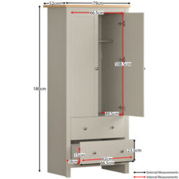 Lassic Vida Designs Arlington Grey 2 Door 2 Drawer Wardrobe (H)1875mm (W)840mm (D)495mm - thumbnail 2